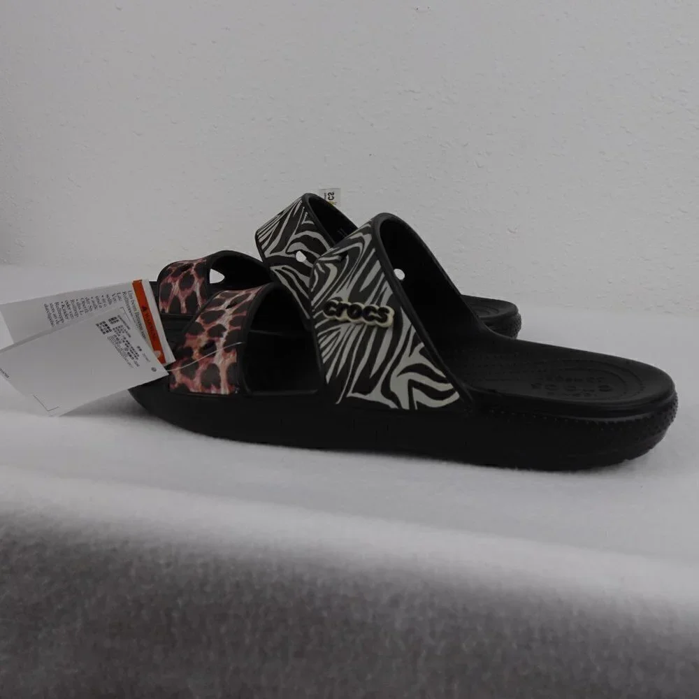 Crocs Animal Print Slides Men's Size 15 US Double Strap Sandals